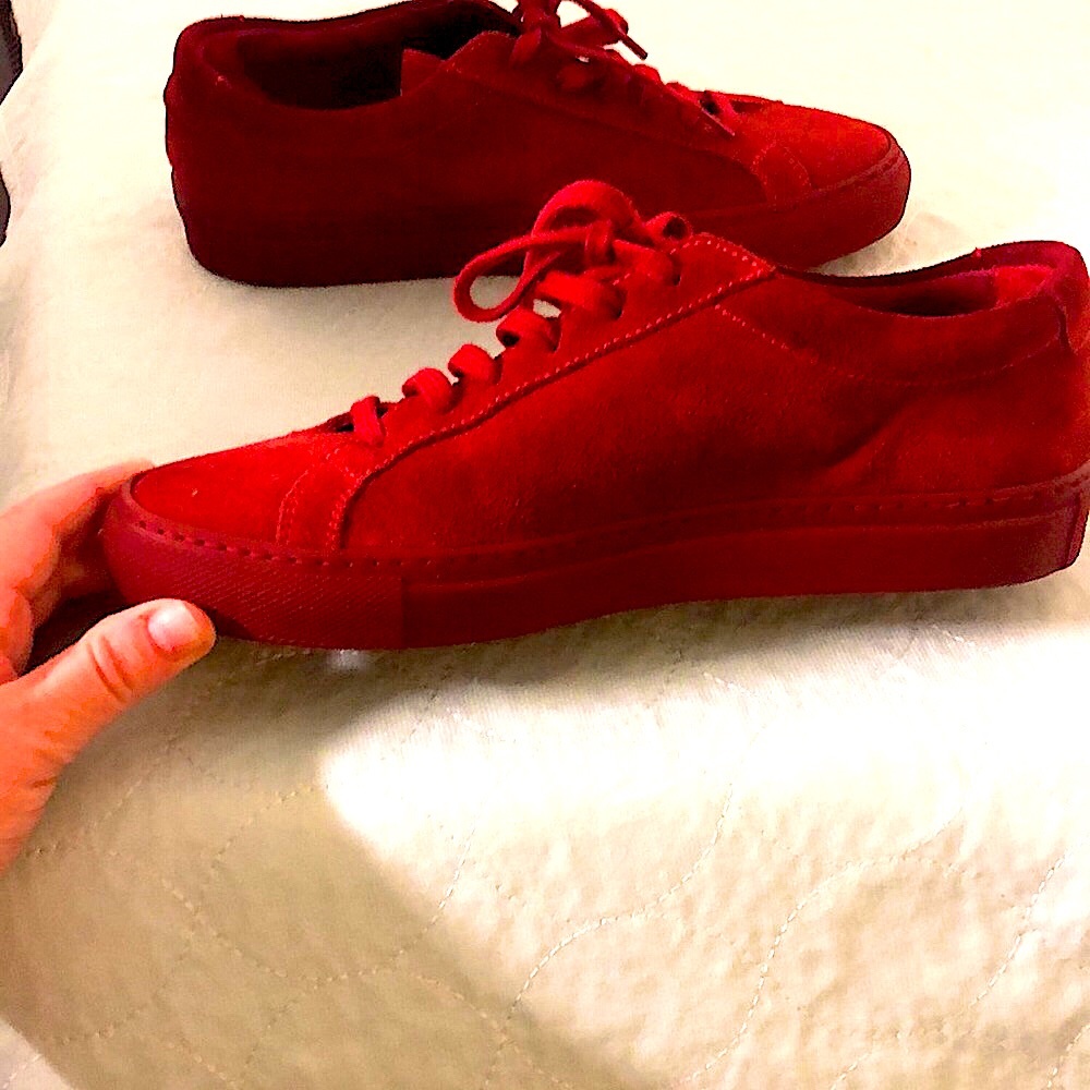 Common project red suede sneakers with laces